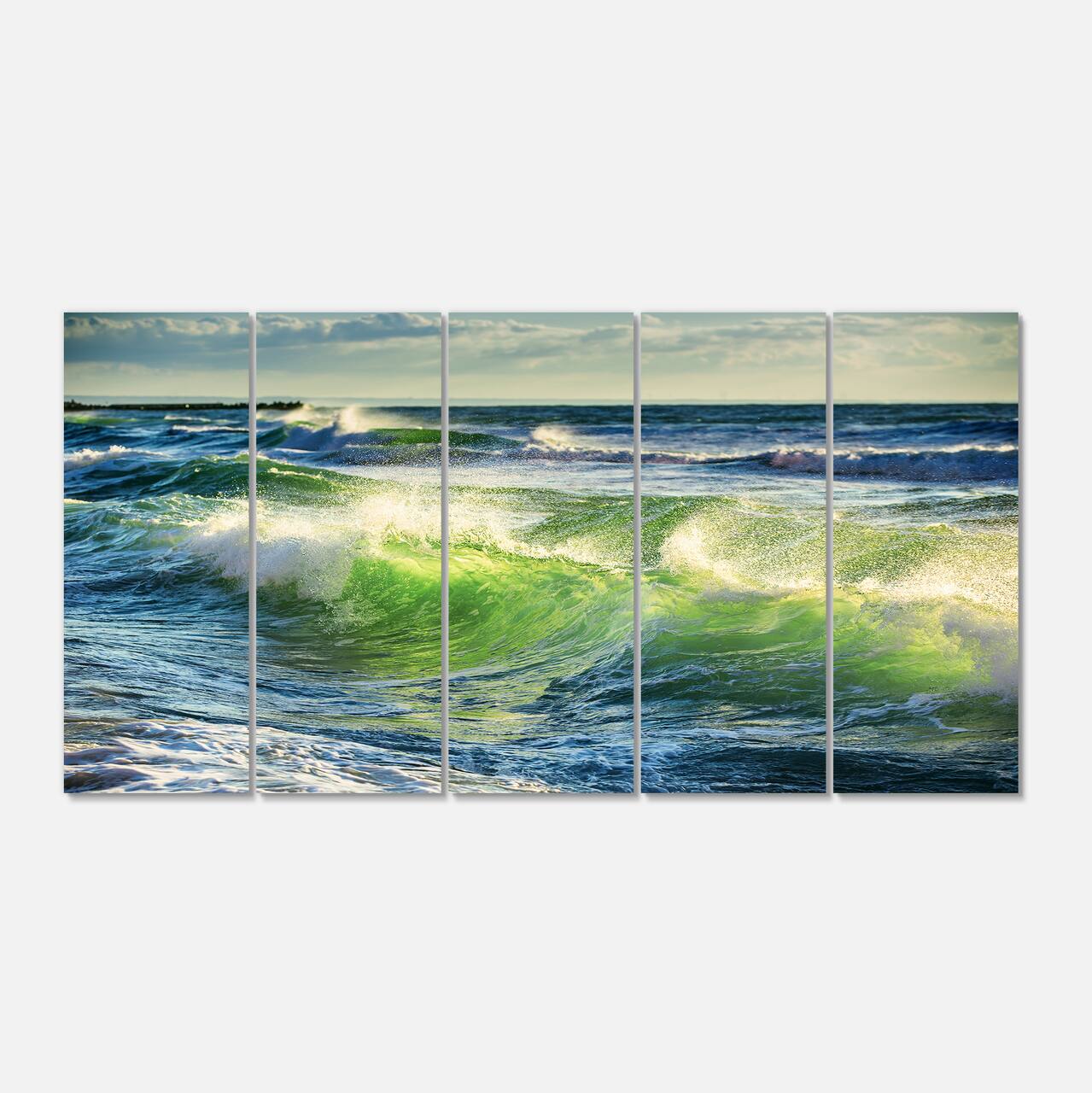 Designart - Sunrise and Shining Waves in Ocean - Beach Photo Canvas Print